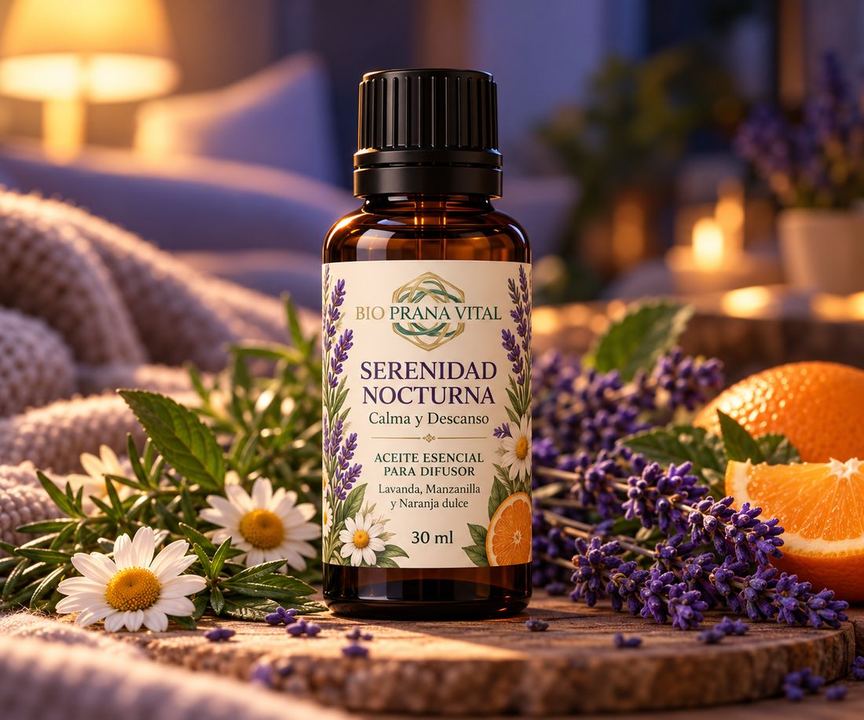 Aceite esencial Serenidad Nocturna Bio Prana Vital con lavanda, manzanilla y naranja